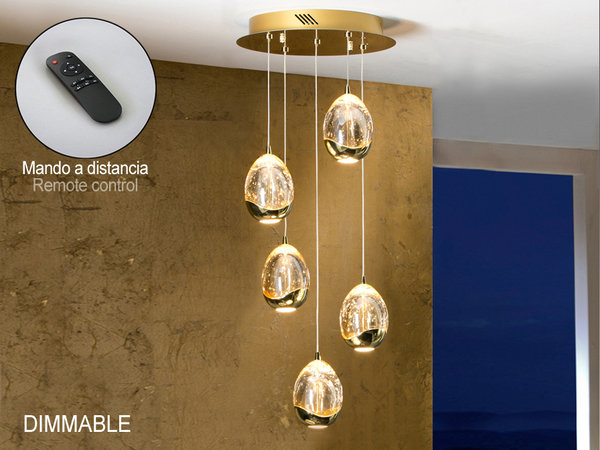 LUSTRE ROCIO 5 LED OURO DIMMABLE